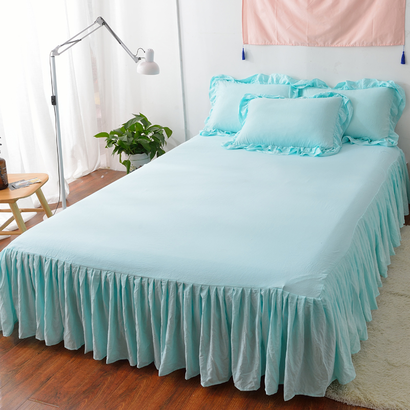 雾霾蓝~水洗棉纯色床单床裙单件保护防滑床套床罩单双人1.5/1.8m - 图2
