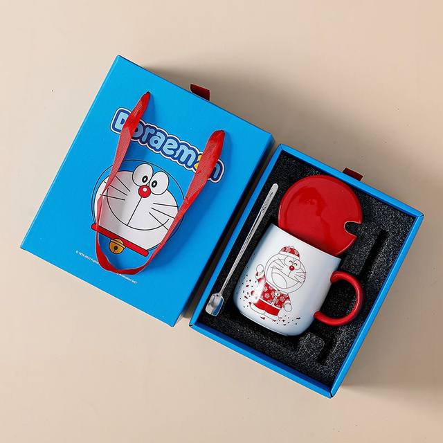 Doraemon jingle internet celebrity cat paper cut cup mug ceramic coffee cup girl cartoon high-faced red couple