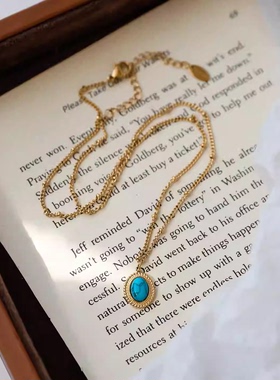 镀18K金椭圆蓝色吊坠项链