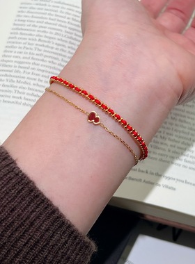 不掉色小众小马葫芦锆石红绳手链