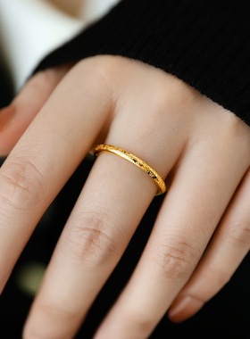 不掉色可戴洗澡~新中式好运百福戒指女指环食指戒高级感百搭时尚