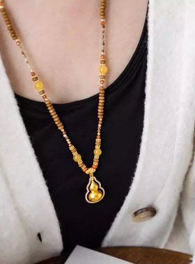 轻奢天然石串珠转运葫芦微镶项链