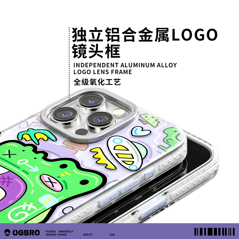 OGBRO幻想乐园适用苹果16涂鸦防摔手机壳iPhone16promax金属镜框磁吸充电磨砂全包时尚保护套2024新款男女款