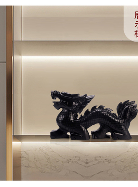 天然黑曜石龙摆件风水招财镇宅