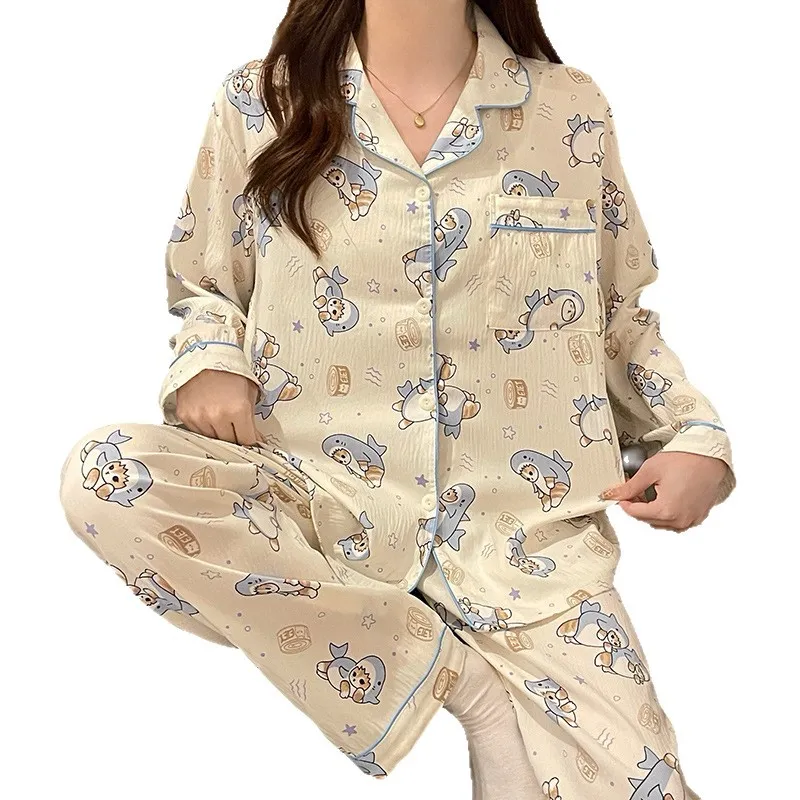 可爱鲨鱼睡衣女春秋款长袖长裤云朵棉套装网红卡通甜美外穿家居服,淘宝优惠券,粉丝福利购,淘宝优惠卷