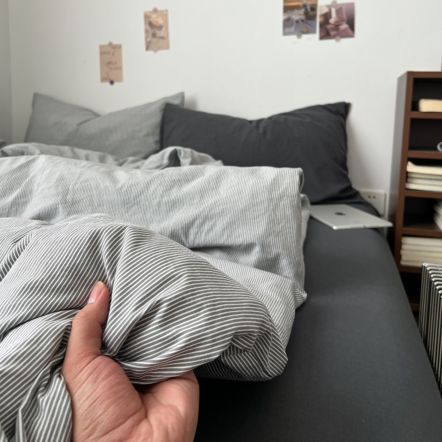 新款A类韩系全棉四件套条纹格子水洗纯棉被套床单学生宿舍三件套4 - 图0