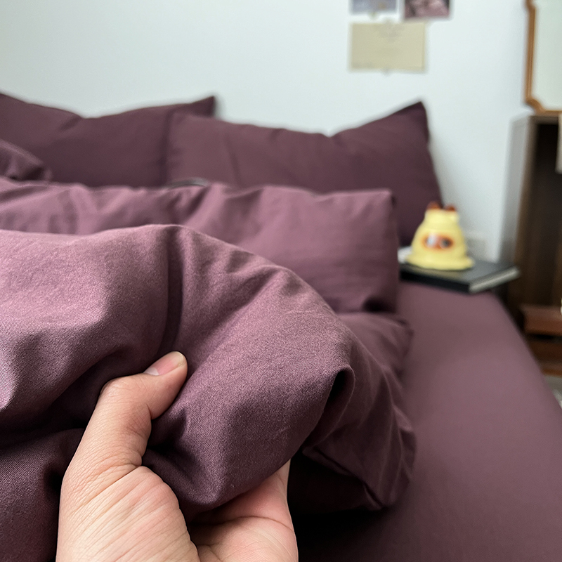 ins四件套纯棉全棉新款水洗棉被罩床单被套学生宿舍三件套床笠款 - 图3