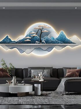 客厅装饰画简约现代沙发背景墙挂画山水画轻奢LED灯画带灯光壁画