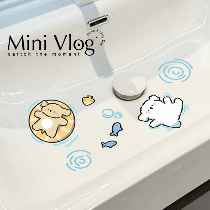 清凉小狗卫生间洗手台贴纸防水可爱浴室瓷砖贴厕所墙贴装饰遮丑贴,淘宝优惠券,粉丝福利购,淘宝优惠卷