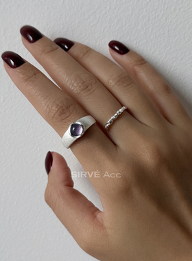 SIRV弦形紫水晶开口小众戒指