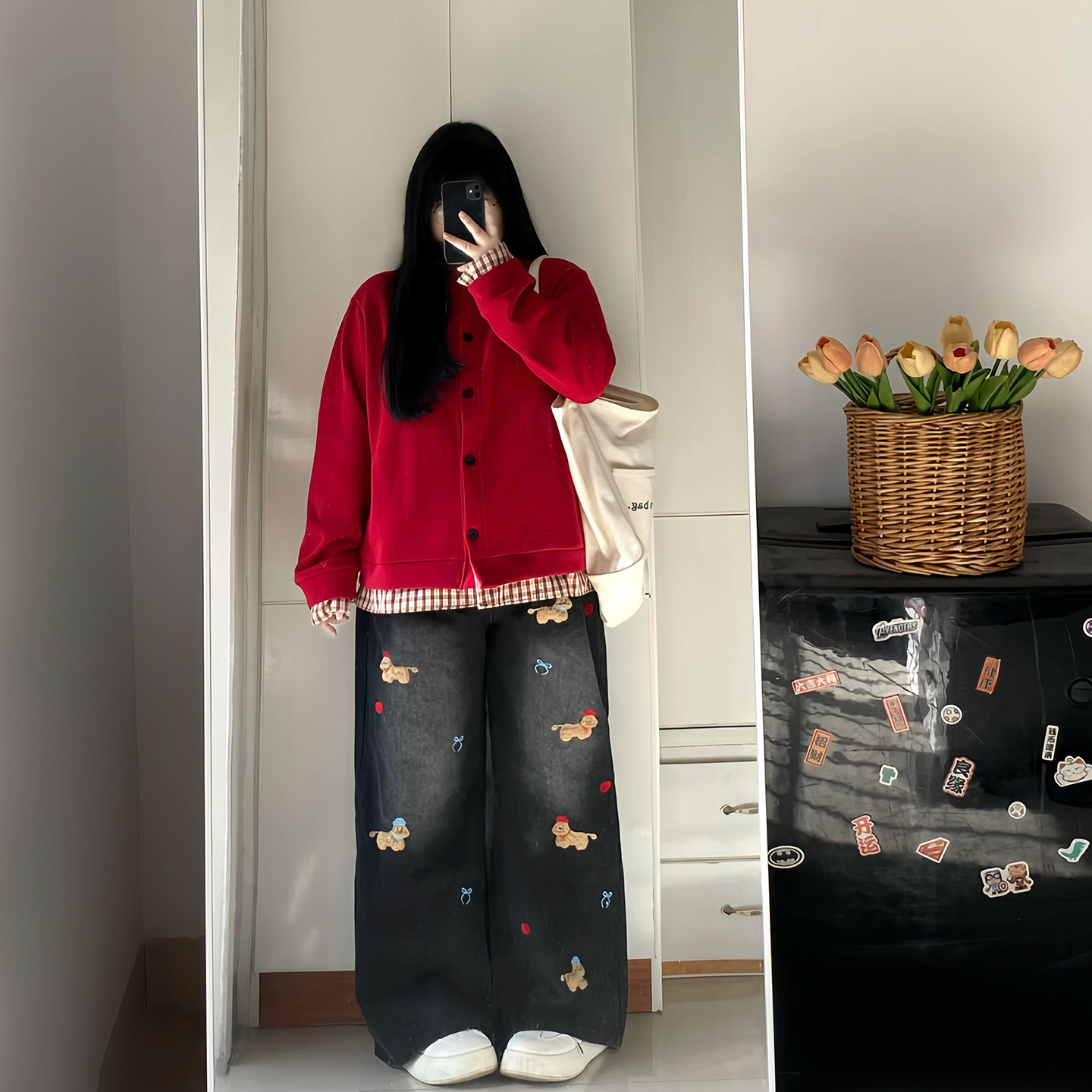 特大码女装胖mm黑色设计感牛仔裤女梨型身材高腰显瘦刺绣阔腿裤潮,淘宝优惠券,粉丝福利购,淘宝优惠卷