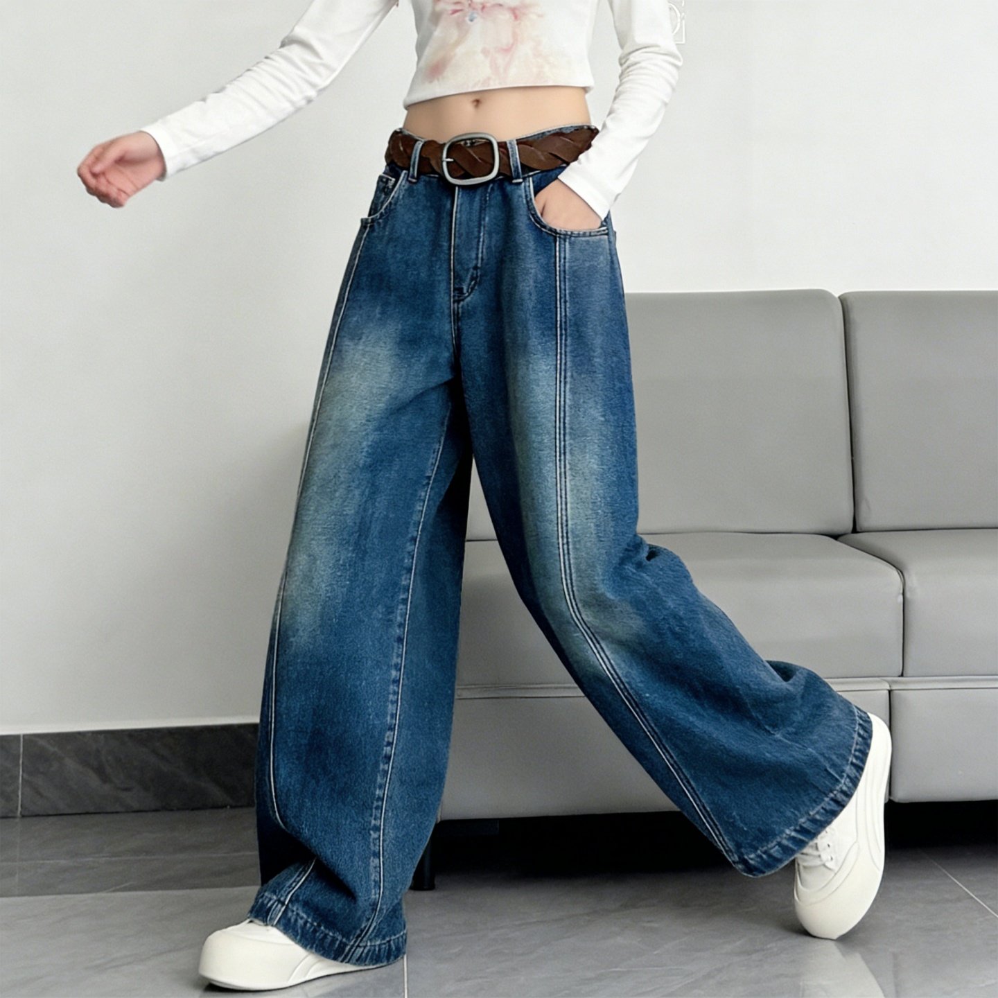 300斤大码女装胖mm美式复古弯刀牛仔裤女梨型高腰显瘦阔腿拖地裤,淘宝优惠券,粉丝福利购,淘宝优惠卷