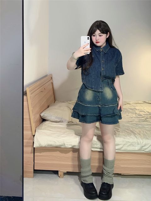 Plus size fat mm sweet and spicy denim top