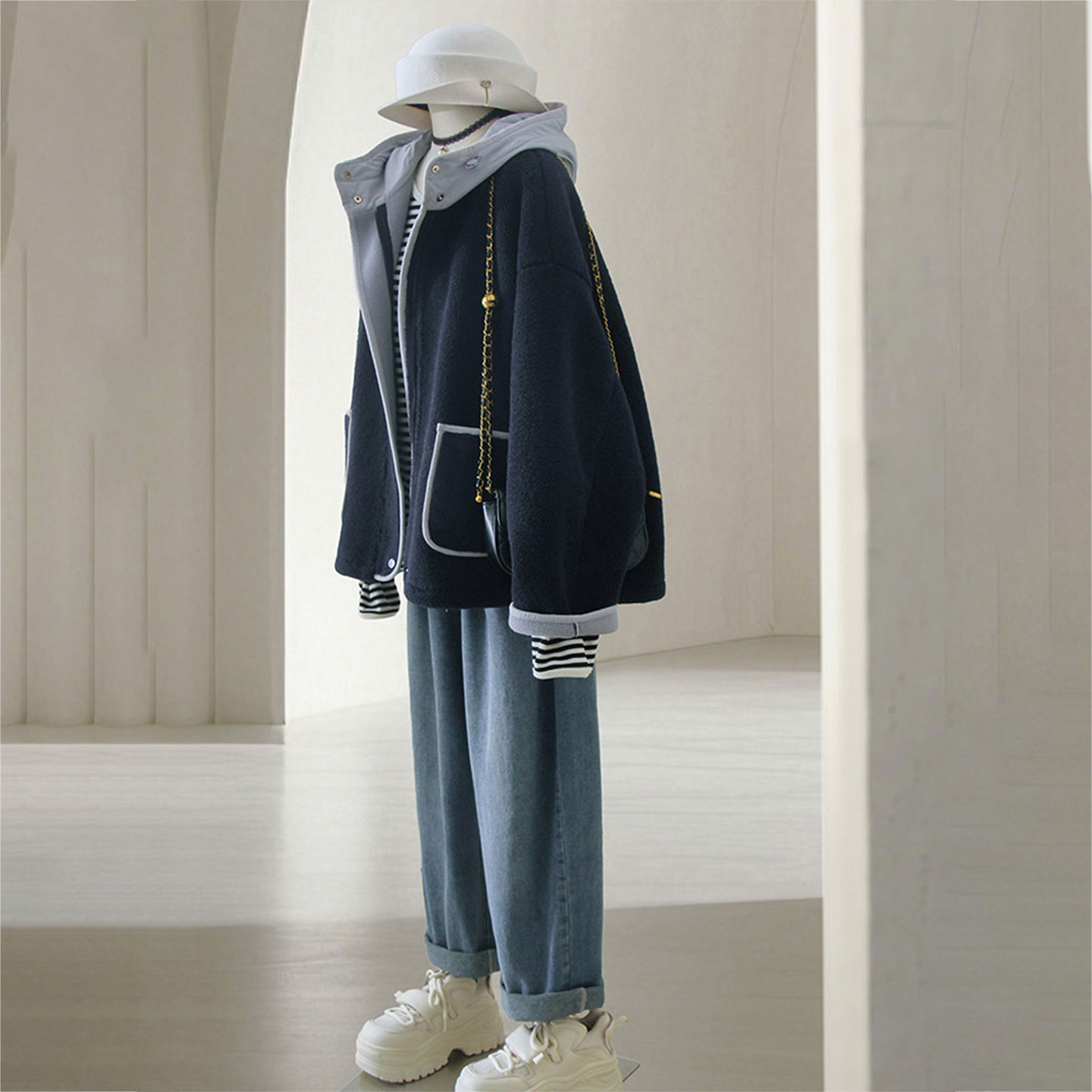 特大码女装胖mm撞色拼接连帽棉服女冬季宽松遮肉复古通勤棉衣外套,淘宝优惠券,粉丝福利购,淘宝优惠卷