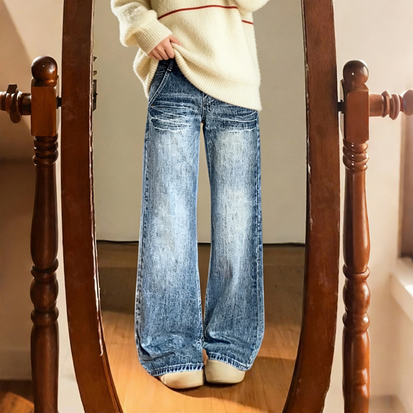 300斤大码女装胖mm水洗裂纹阔腿牛仔裤女高腰百搭显瘦遮胯直筒裤,淘宝优惠券,粉丝福利购,淘宝优惠卷