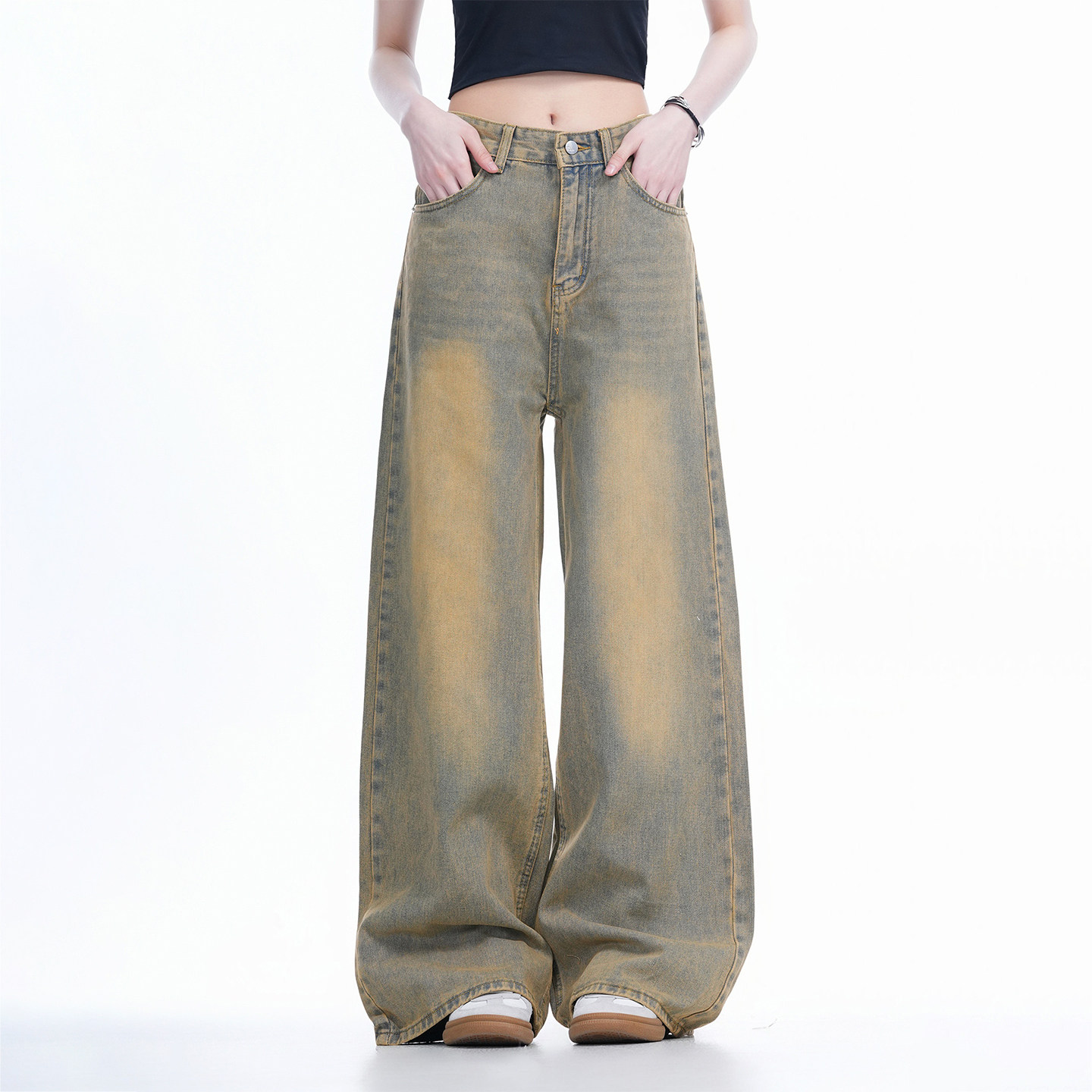 300斤大码女装胖mm复古水洗做旧牛仔裤女高腰显瘦宽松阔腿拖地裤,淘宝优惠券,粉丝福利购,淘宝优惠卷