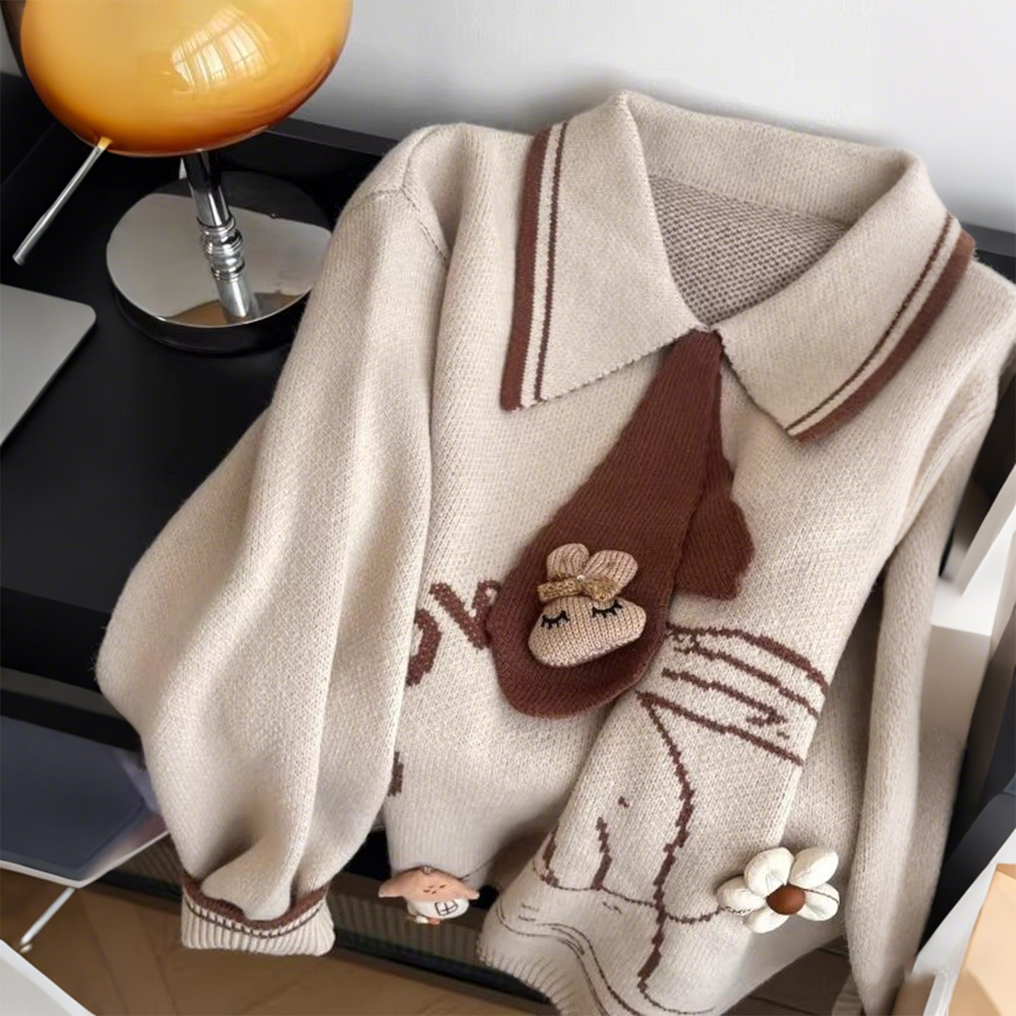 大码女装胖mm卡通设计感翻领针织衫女宽松显瘦慵懒风减龄毛衣上衣,淘宝优惠券,粉丝福利购,淘宝优惠卷