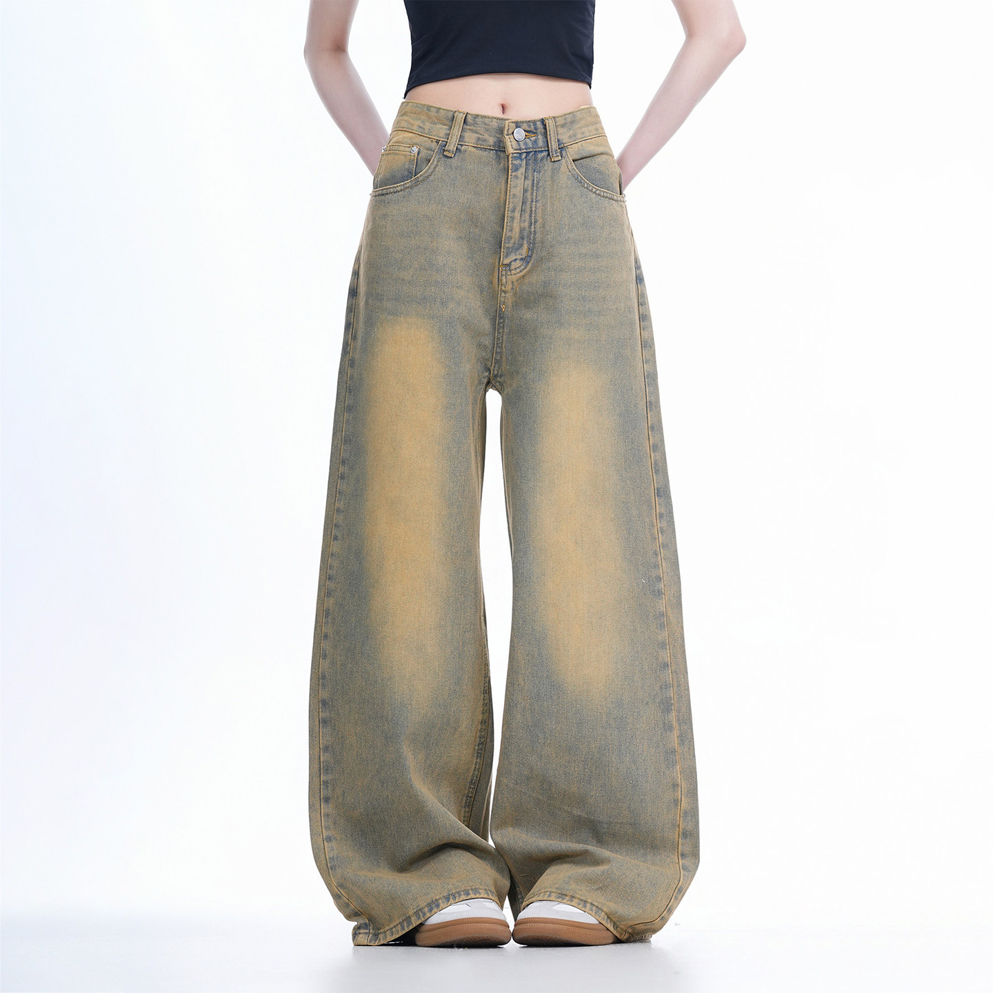 300斤大码女装胖mm复古水洗做旧牛仔裤女高腰显瘦宽松阔腿拖地裤,淘宝优惠券,粉丝福利购,淘宝优惠卷