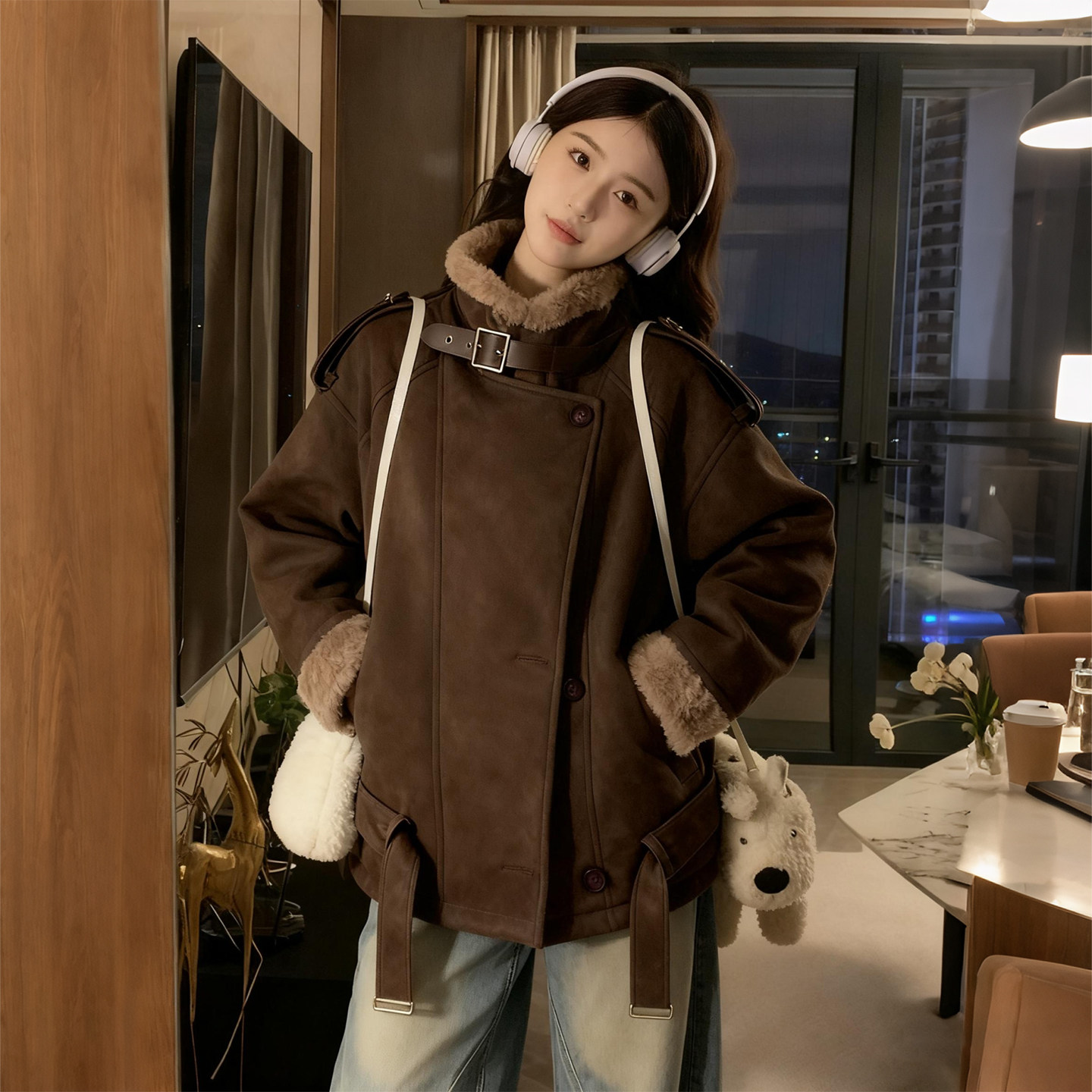 300斤胖mm大码甜酷风皮毛一体羊羔毛外套女冬季机车服显瘦棉服潮,淘宝优惠券,粉丝福利购,淘宝优惠卷