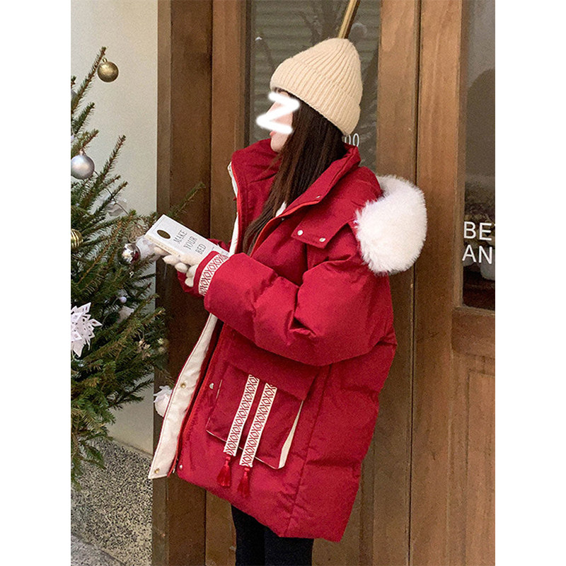 300斤胖mm大码女装大毛领新年红棉服女加厚保暖流行洋气棉袄外套,淘宝优惠券,粉丝福利购,淘宝优惠卷