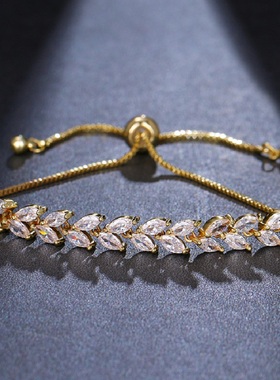 芒果小饰时尚经典简约闪亮白色锆石可调节手链女士晚宴搭配饰品