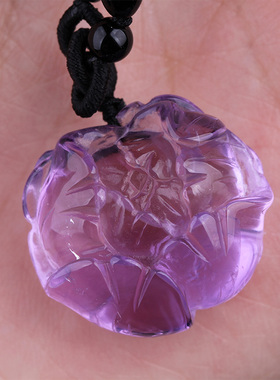 天然紫水晶吊坠花开富贵雕刻件