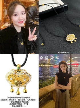 丽银饰品爆款骑士黑.黑绳系列复古黑色抽拉皮绳吊坠项链