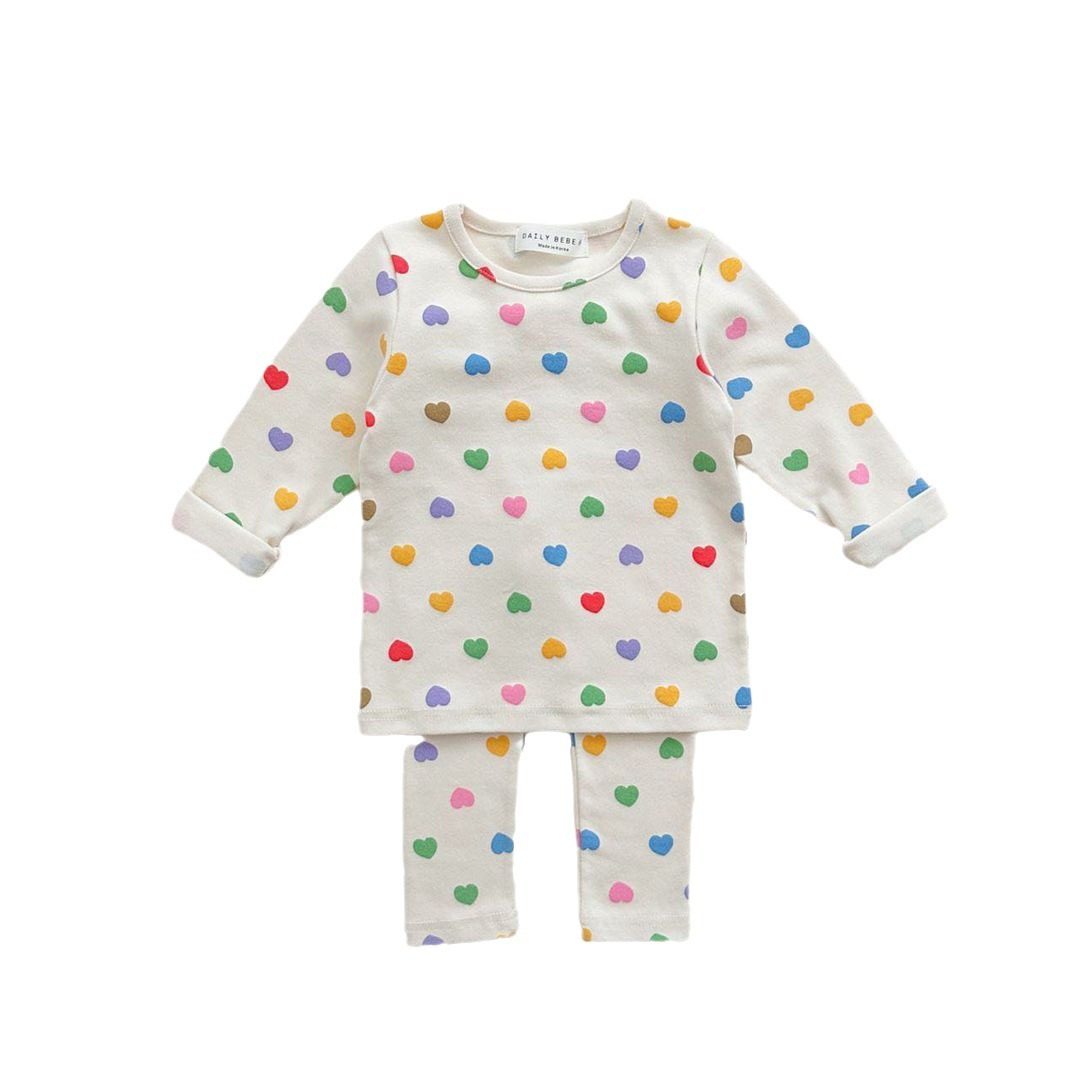 韩国居家服2024春秋新品男女小童纯棉秋衣秋裤宝宝爱心睡衣套装软,淘宝优惠券,粉丝福利购,淘宝优惠卷