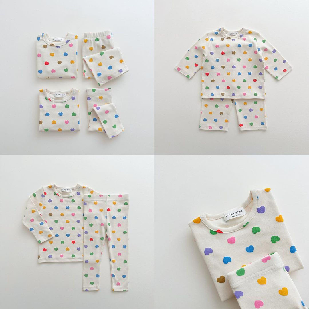 韩国居家服2024春秋新品男女小童纯棉秋衣秋裤宝宝爱心睡衣套装软,淘宝优惠券,粉丝福利购,淘宝优惠卷