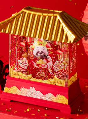 新年招财创意摆件桌面财神爷装饰品音乐盒八音盒聚宝工艺品水晶球
