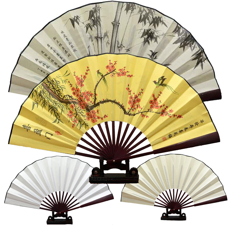 抖音折扇中国风男士折叠绢扇古风日用礼品扇子空白绘画书法扇定制