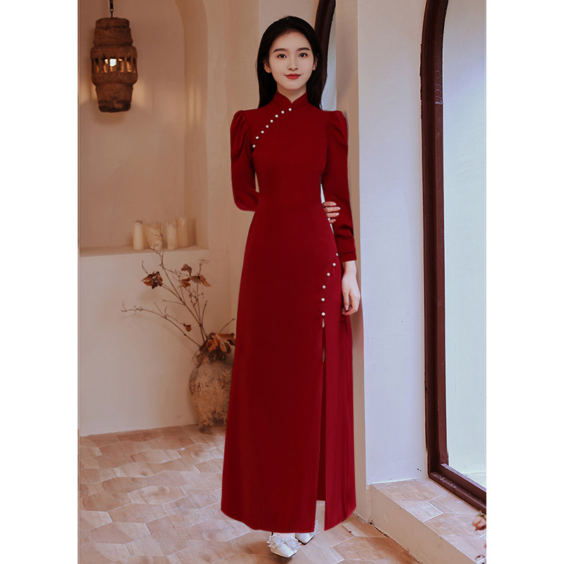 新娘2021新款酒红色连衣裙服敬酒服 韩兰朵礼服/晚装