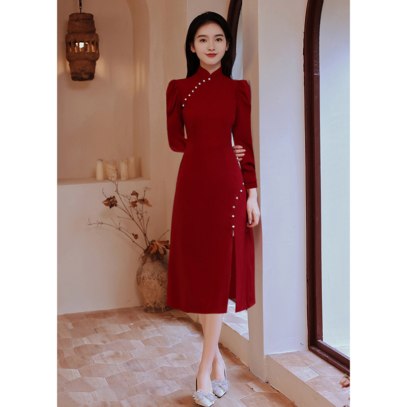 新娘2021新款酒红色连衣裙服敬酒服 韩兰朵礼服/晚装