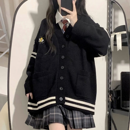 学院风JK开衫外套女秋冬日系制服毛衣套装学生校供针织衫全套校服-图3