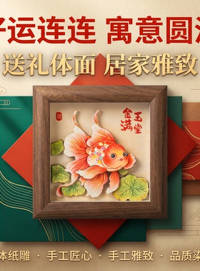 金玉满堂实木金鱼相框摆件