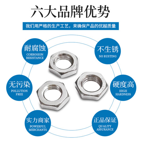 304不锈钢六角细牙薄螺母螺丝帽 GB6173GB6171M8M10M12M14M16M20 - 图0