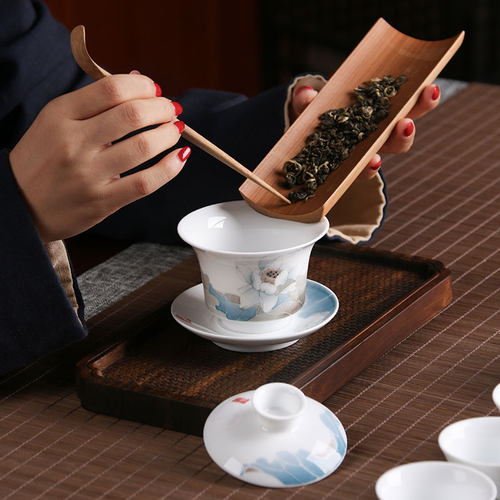 云火窑功夫茶具盖碗中式茶具套装家用醴陵釉下五彩简约礼盒套装 - 图1