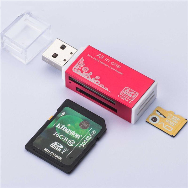 绿殷荞四合一读卡器铝合金多功能USB2.0高速传输SD/SDHC/TF/MicroSD卡读卡器即插即用便携-图1