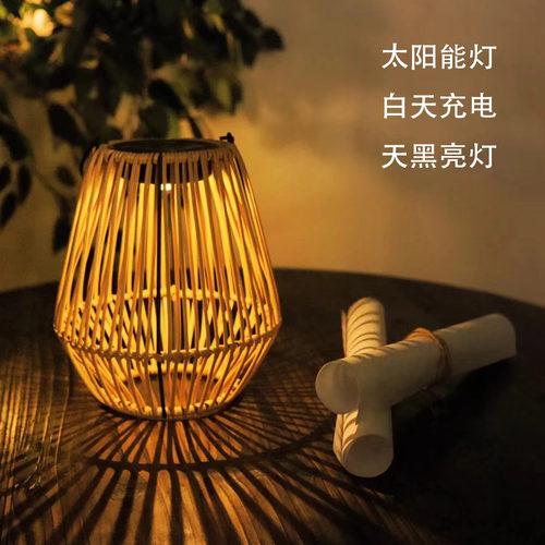 太阳能花园灯户外防水藤编光影灯景观庭院灯别墅民宿装饰灯氛围灯 - 图1