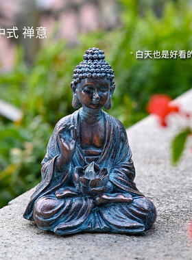 新品太阳能庭院摆件禅境佛像雕像手捧莲花佛像中式装饰品蜡烛黄光