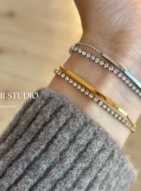 洗手不掉色钛钢满钻手链女网球链双层叠戴极细手链简约轻奢情侣