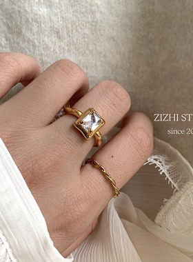 ZIZHI STUDIO超闪冰糖 法式极简镀18k金戒指叠戴素圈百搭单钻戒指