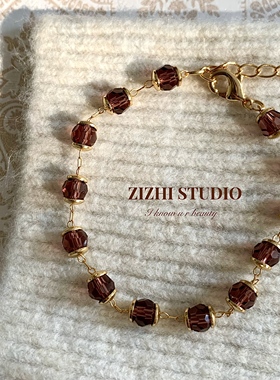 ZIZHISTUDIO原创法式气质手链石榴色切面锆石百搭小众高级感手饰