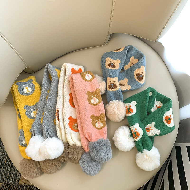 儿童围巾秋冬季潮新款宝宝针织毛线围巾交叉毛球百搭男女童围脖潮,淘宝优惠券,粉丝福利购,淘宝优惠卷