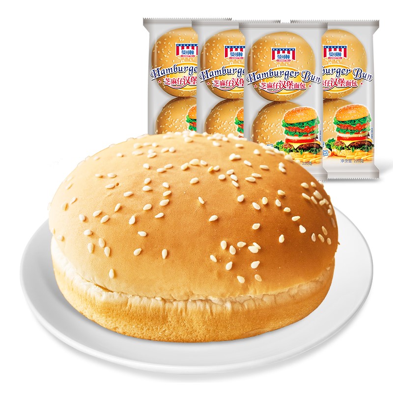 【百亿补贴】曼可顿面包汉堡胚汉堡包半成品零食整箱发货220g/包 - 图0