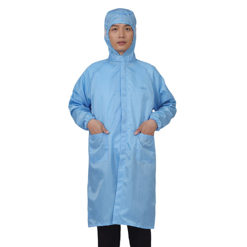 食品厂连帽大褂工作服防静电服无尘服防尘衣服女长款防粉尘防护服 - 图1