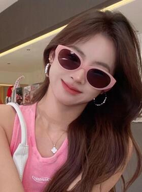 新款复古猫眼辣妹粉色墨镜女度假