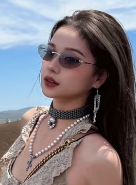 欧美无框灰色猫眼辣妹网红墨镜女