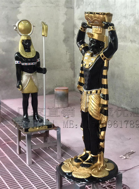 古埃及金字塔人物雕像玻璃钢门厅