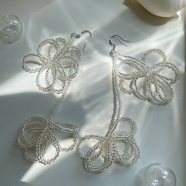 MISSU 夏日花火白色烟花贝壳蝴蝶结灌银米珠项链